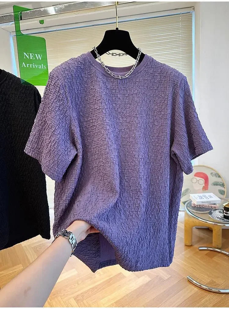 Summer Men Loose T-Shirts Casual Lazy Breathable Quick Drying Short Sleeves Cool Fashion Korean Outdoor High Street Top