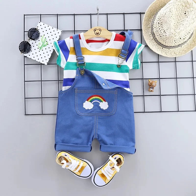 New Summer Baby Boys Clothes Suit Children Short Sleeved T-Shirt Overalls 2Pcs/Sets Kids Girls Clothing Infant Casual Costume