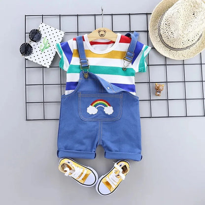 New Summer Baby Boys Clothes Suit Children Short Sleeved T-Shirt Overalls 2Pcs/Sets Kids Girls Clothing Infant Casual Costume