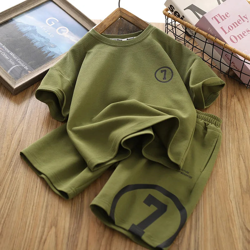 Summer Boys Sets for Children Sports Suits 4-14 Years Boys Tops T-Shirt +Short Pants 2pcs Sets Kids Outfit Teen-agers Sports Set