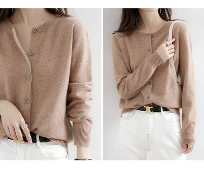 Women Autumn Winter Single-Breasted O-Collar Cardigan Vintage Long Sleeve Knitting Sweaters Casual Loose Versatile Streetwear