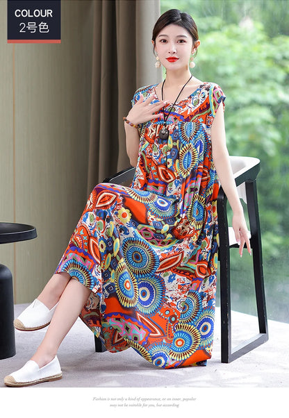 New Fashion Summer Dress For Women Sundress 2025 Casual short sleeve dress Print Female O-Neck Robe Oversize Bohemian dresses