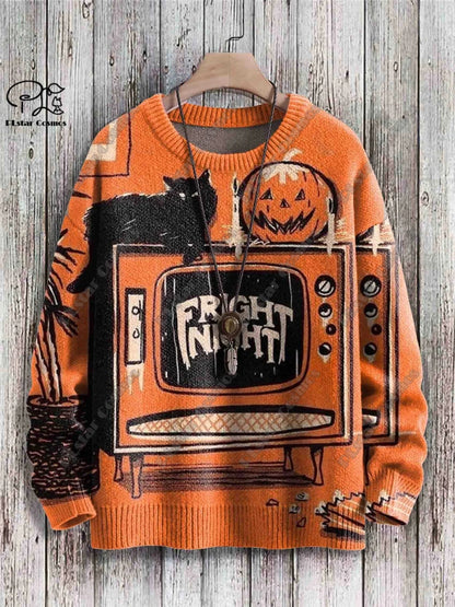 New Halloween Series 3D Printed Horror Crow Skeleton Cat Witch Pattern Authentic Ugly Sweater Winter Casual Unisex Sweater W-1