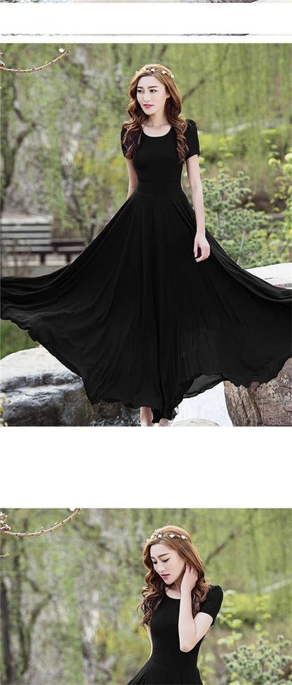 Summer Dress Women 2025 New Bohemian Beach Long Chiffon Dress Elegant Ladies Short Sleeve 5XL Sundress Women's Clothing Vestidos