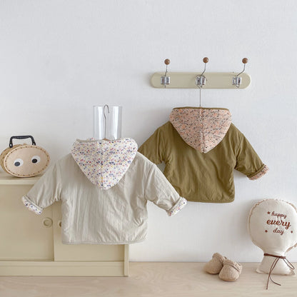 Kids Winter Jacket for Boy 1-6Y Girls Children's Coats Reversible Hooded Jacket Thickened Fleece Lined 2 Way Wear Warm Outerwear