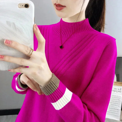 Loose Women's Half-High Collar Knitwear Sweater Inner Wear Base Shirt Autumn Winter New Style Outerwear Top Female Fashion