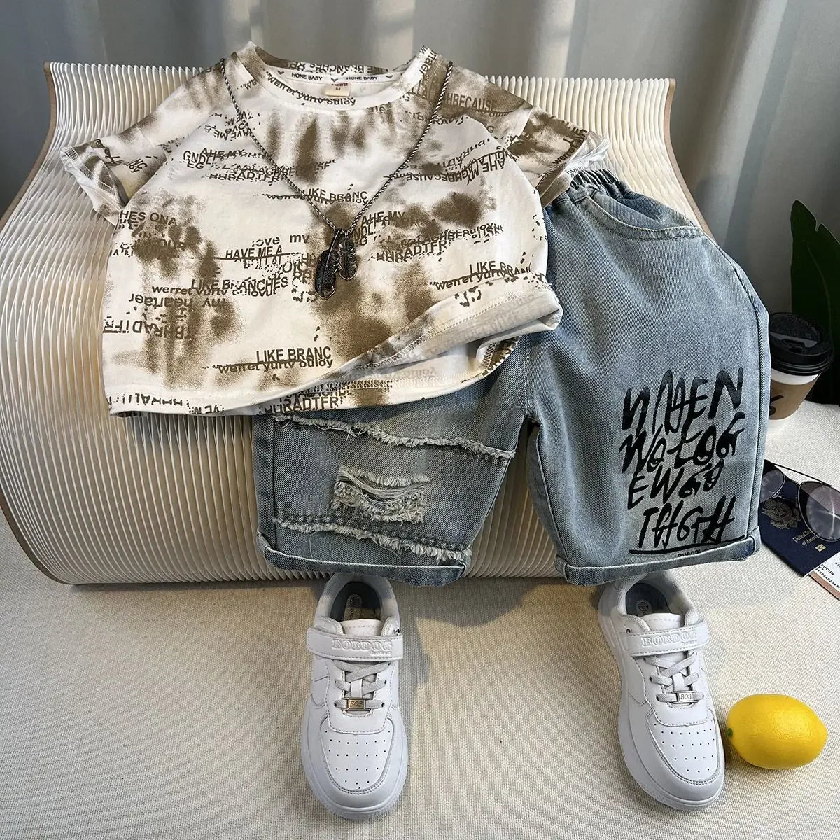 Boys Summer 2025 Boutique Design Outfits Baby Boys Short Sleeve Striped T-Shirt Jeans Shorts 2pcs Korean Clothes for Children