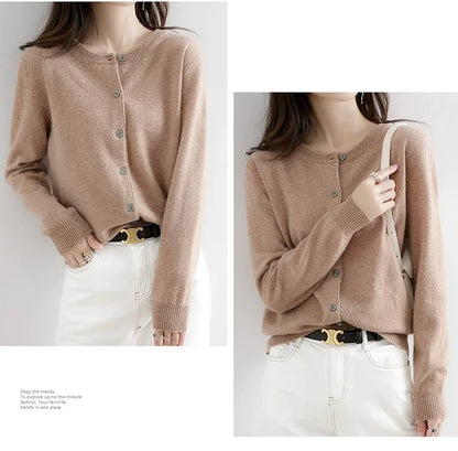 Women Autumn Winter Single-Breasted O-Collar Cardigan Vintage Long Sleeve Knitting Sweaters Casual Loose Versatile Streetwear