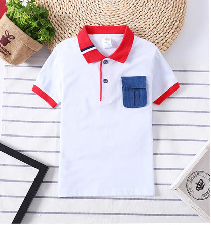 Boys Summer T-Shirt Short Sleeve Kids Polo Shirts for Boys Children Patchwork Tees Baby Tops girls Clothes for 3-7year Shirt Top