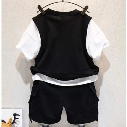 Kids Boys Summer Suit New Fashion Children's Baby Handsome Short Sleeve Top Shorts 2-Piece Boys' Casual Clothing Set