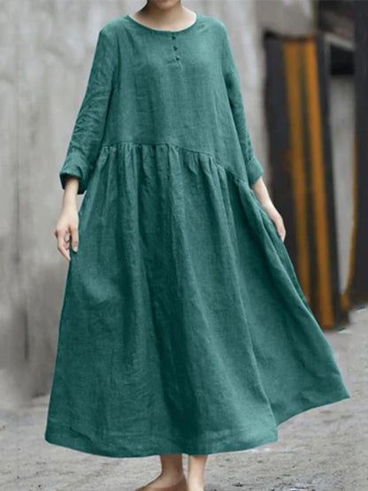Summer Dress for Women 2023 Fashion Solid Cotton Crewneck Loose Casual Long Sleeve Women Dresses Robe Streetwear Women Clothing