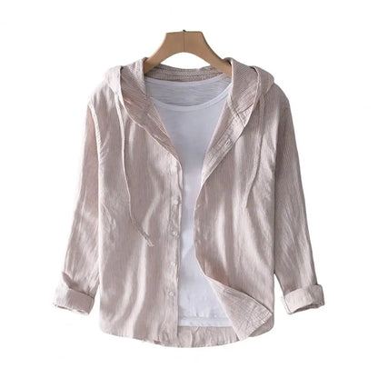 Men Summer Shirt Sun Anti UV Long Sleeve Hooded Drawstring Single breasted Soft Loose Breathable Cardigan Coat Top