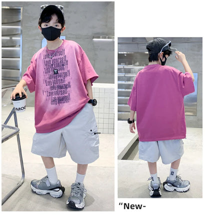 Summer Kids Outfit Sets for Boys Short Sleeve T-shirt Shorts 2PS Clothing Set Tweens Child Tracksuit Top and Bottom Clothes Set