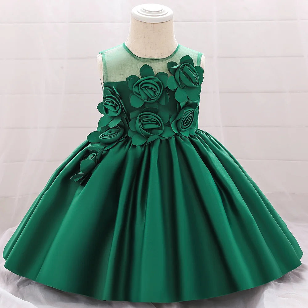 Girl Party Dress Wedding Prom  Children Christmas Princess Dress Green Ball Gown Children Birthday Party Dress 1 2 3 4 5 6 years