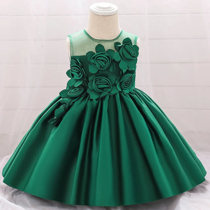 Girl Party Dress Wedding Prom  Children Christmas Princess Dress Green Ball Gown Children Birthday Party Dress 1 2 3 4 5 6 years