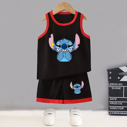 Summer Boys Basketball Clothes Sets Breathable Mesh Children's Casual Outfits Stitch Printed Kids Vest and Shorts 2pcs Suit New