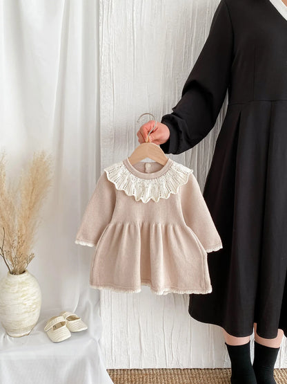 Dress for Baby Girls Soft Knitted Dress Autumn Winter Sweet Pink Princess Dress Girls Sweater Casual Baby Girl Clothing