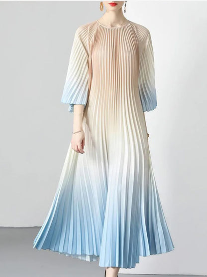 Women's Summer Dress Light Mature Style Retro Style Ruffled 5/4 Sleeves Round Neck Waist Shrinking Print A-line Dress D3971