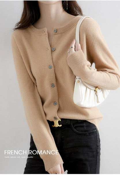 Women Autumn Winter Single-Breasted O-Collar Cardigan Vintage Long Sleeve Knitting Sweaters Casual Loose Versatile Streetwear