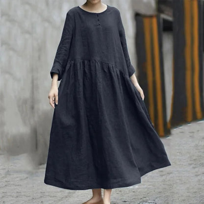Summer Dress for Women 2023 Fashion Solid Cotton Crewneck Loose Casual Long Sleeve Women Dresses Robe Streetwear Women Clothing