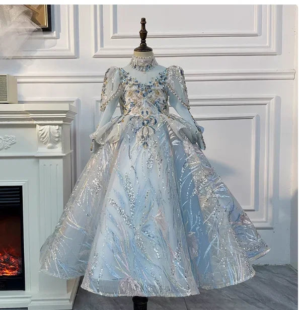 Girls Summer Party Dress Puffy PrincessFlower Pageant Host Formal Gown Girl Outfit Piano Recital Performance Birthday Wedding