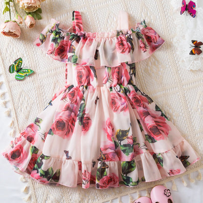 Summer Dress Girls' Clothing Fashion Halter Chiffon Floral Princess Dress Children Dresses Baby One-Piece Holiday Daily Dress