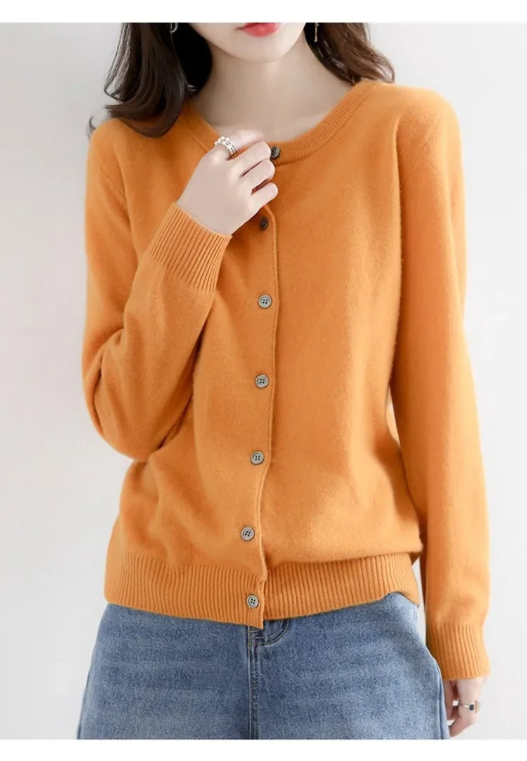 Women Autumn Winter Single-Breasted O-Collar Cardigan Vintage Long Sleeve Knitting Sweaters Casual Loose Versatile Streetwear