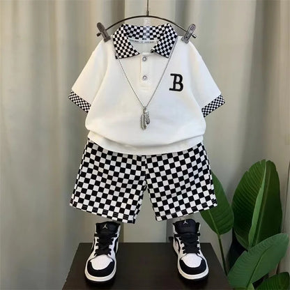Boys Summer Polo Shirt Set New Children's Fashionable Short sleeved Boys and Babies Summer Clothing Two Piece Set Kids Outfits
