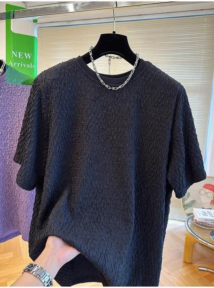 Summer Men Loose T-Shirts Casual Lazy Breathable Quick Drying Short Sleeves Cool Fashion Korean Outdoor High Street Top