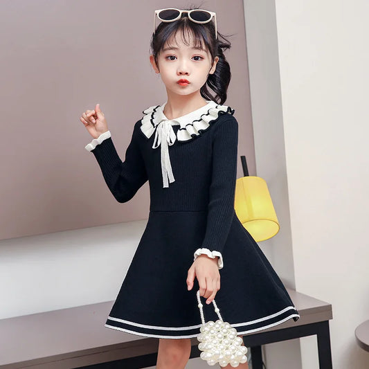 Winter Children's Clothing Baby Knitted Long sleeved Girl Princess Dress Warm and Fashionable Sweater Girl Knitted Dress