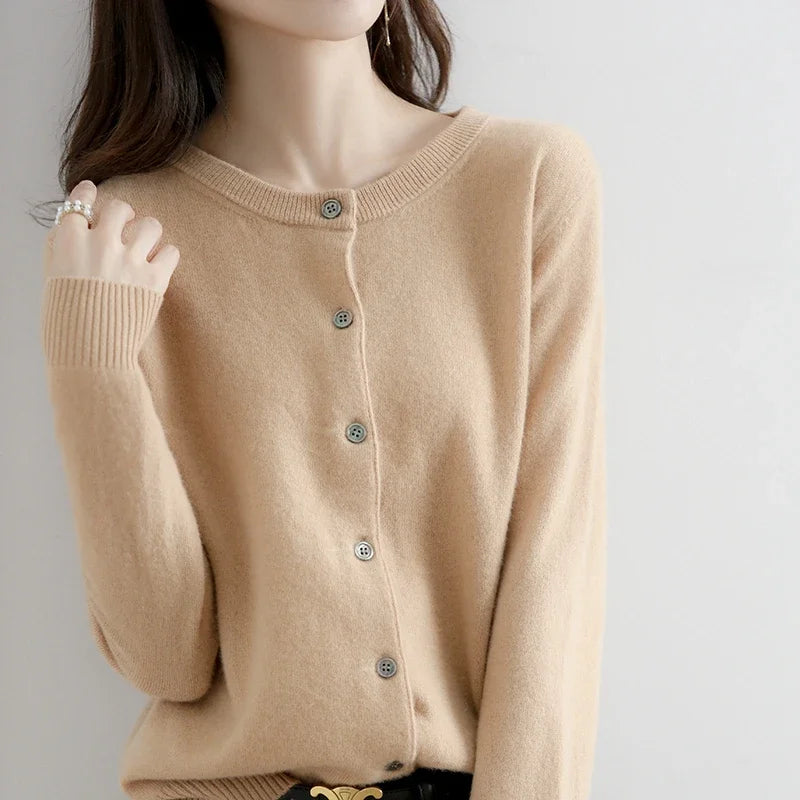 Women Autumn Winter Single-Breasted O-Collar Cardigan Vintage Long Sleeve Knitting Sweaters Casual Loose Versatile Streetwear