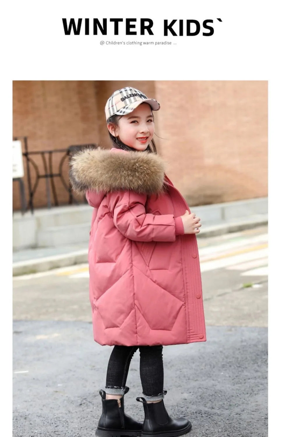 Winter Warm Jackets for Girls Two Colors Faux Fur Hooded Coat Kids White Duck Down Parkas Children Cotton Long Outwear