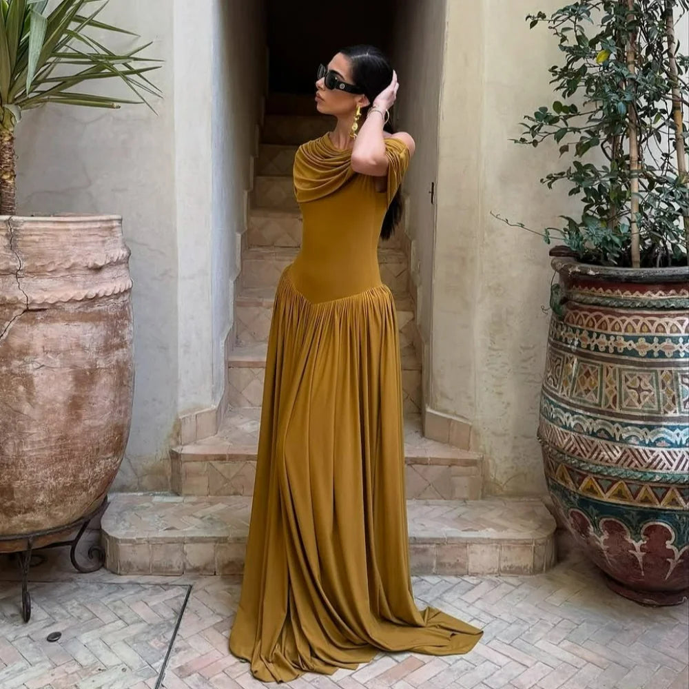 Elegant Long Summer Dress For Women Fashion Off-shoulder Slim Evening Party Dresses Luxury High Waist Pleated Maxi Dress 2025