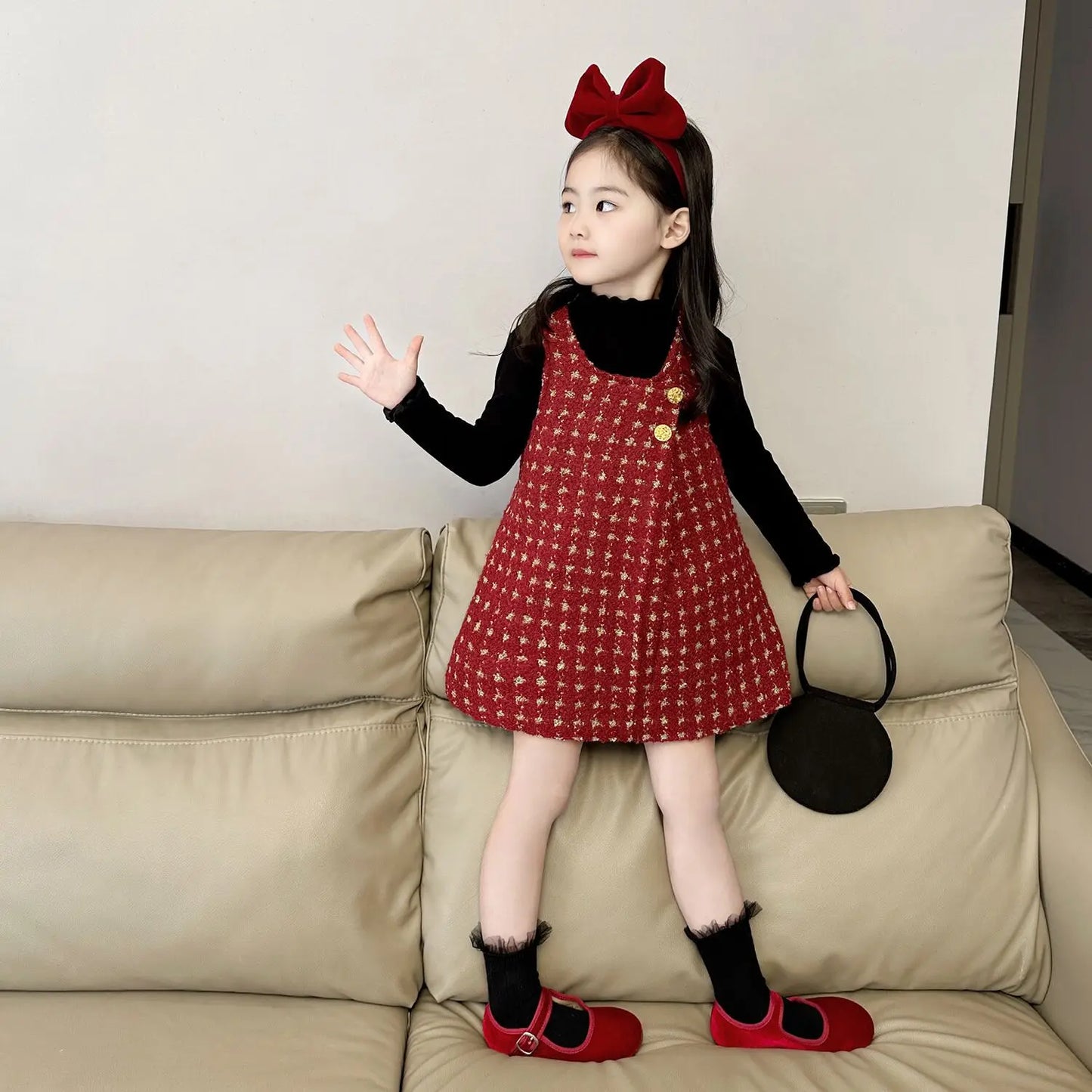 Girls Red Padded Vest Dress 2025 Winter Girls Christmas Princess New Year Dress Kids Princess Dress for Girls