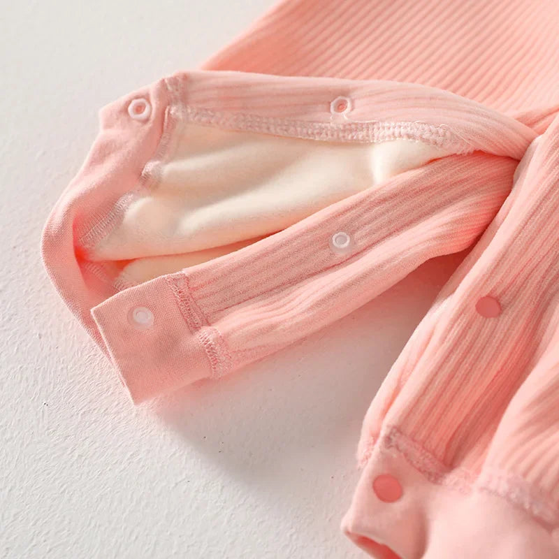 Winter Baby Jumpsuit Long Sleeves and Long Pants Warm Double-faced Fleece Cartoon Design for Boys Girls Bodysuit