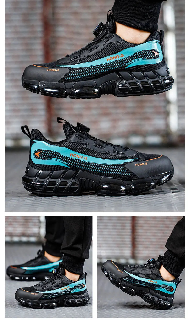 Men's Work Shoes  Rotary Buckle Work Sneakers Protective Shoes Safety Industrial Puncture-Proof Anti-Smash Steel Toe Shoes