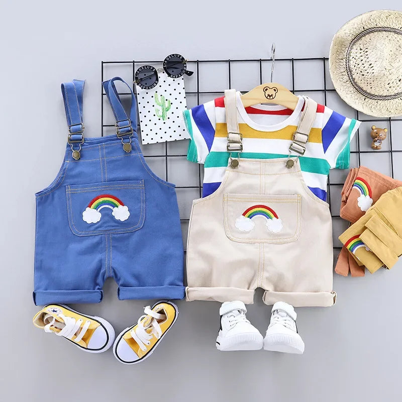 New Summer Baby Boys Clothes Suit Children Short Sleeved T-Shirt Overalls 2Pcs/Sets Kids Girls Clothing Infant Casual Costume