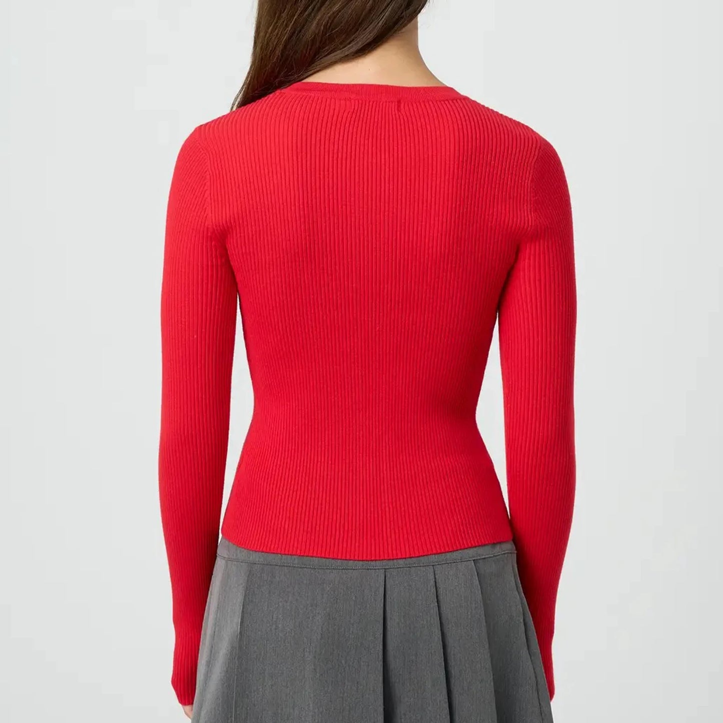 Women's Ribbed Cardigan Tops Spring Fall Solid Color Long Sleeve Round Neck Button Up Cropped Sweaters Female Casual Pullovers