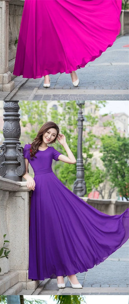 Summer Dress Women 2025 New Bohemian Beach Long Chiffon Dress Elegant Ladies Short Sleeve 5XL Sundress Women's Clothing Vestidos