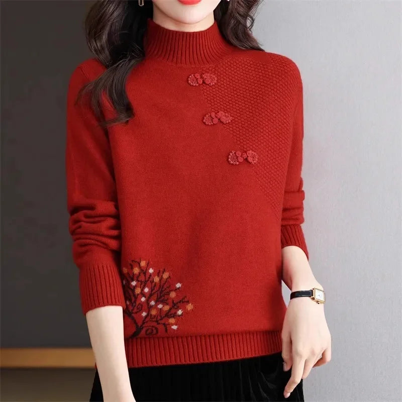 Autumn Winter Women Sweater Korean Fashion Warm Bottoming Shirts Half High Collar Basic Knitwear Solid Long Sleeve Pullovers