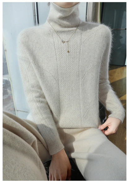 2024 Autumn and Winter Women's Dress 100% Mink Cashmere Sweater Turtleneck Knitted Long Sleeve Thick Warm Pullover Fashion Top