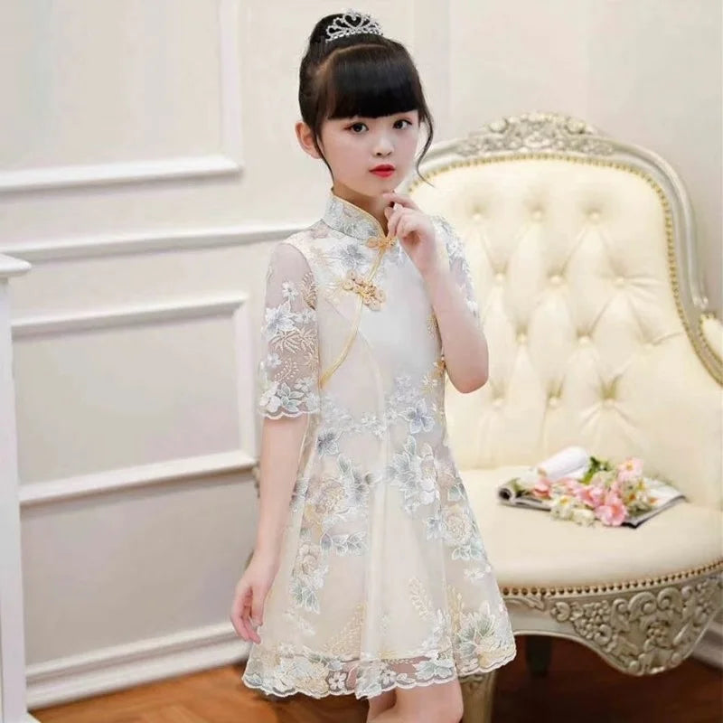 Girls Dress Summer Clothes Hanfu New Fashion Children's Vintage Net Yarn Dress Kids Girls Dresses for School Wedding of 12 Years