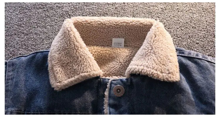 Boys Jacket Autumn and Winter New Children's Baby Plush Thickened Denim Coat  Children's Clothing Kids Winter Coats