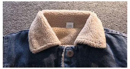 Boys Jacket Autumn and Winter New Children's Baby Plush Thickened Denim Coat  Children's Clothing Kids Winter Coats