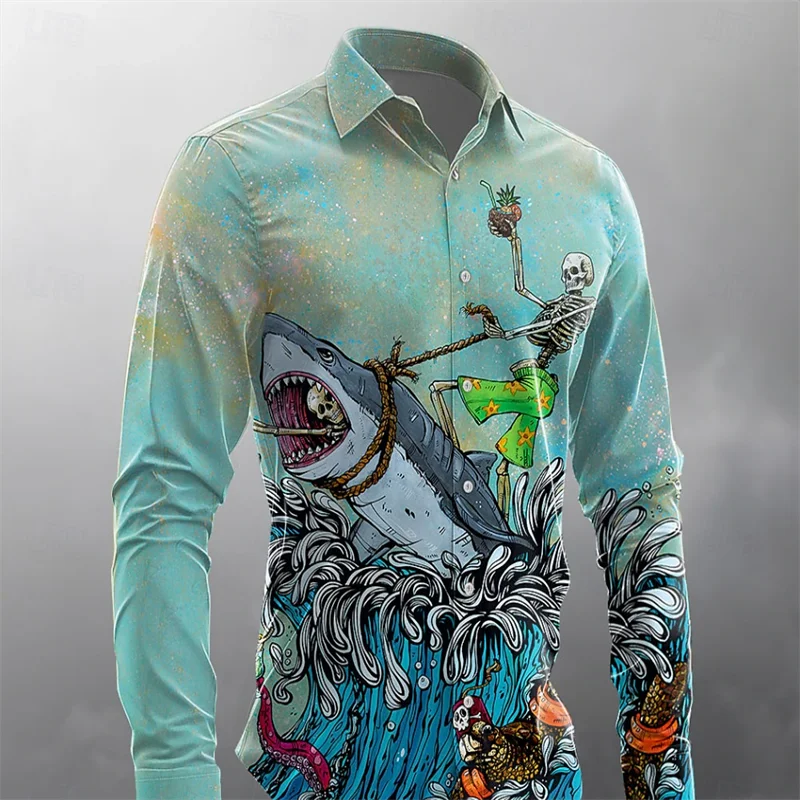Summer Men's Shirt Abstract Art Color 3D Printing Hawaiian Men's Shirt Casual Long Sleeve Top Shirt Costume