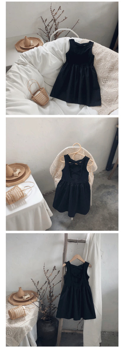 2024 Summer Girls Elegant Goth Dresss Black Sleeveless Tutu Dress Backless Off Shoulder Party Kid Dresses 2 4 5 6 7 8 Years Old