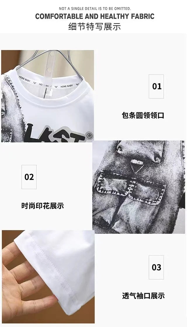 Boys Summer Clothing Set 2024 New Handsome Children's Short Sleeved Clothes Trendy Baby T-shirt Jeans Thin Two-piece Set