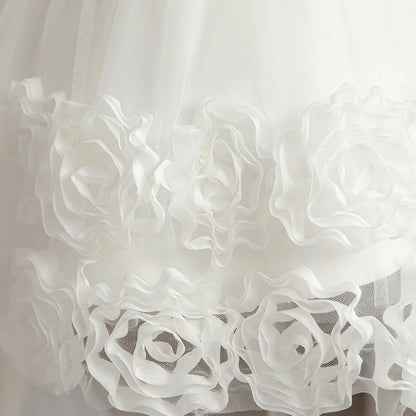 Elegant Party Dresses For Flower Girls Flying Sleeves Bow Puffy Princess Dress For Children Birthday Wedding Baptism Prom Gown