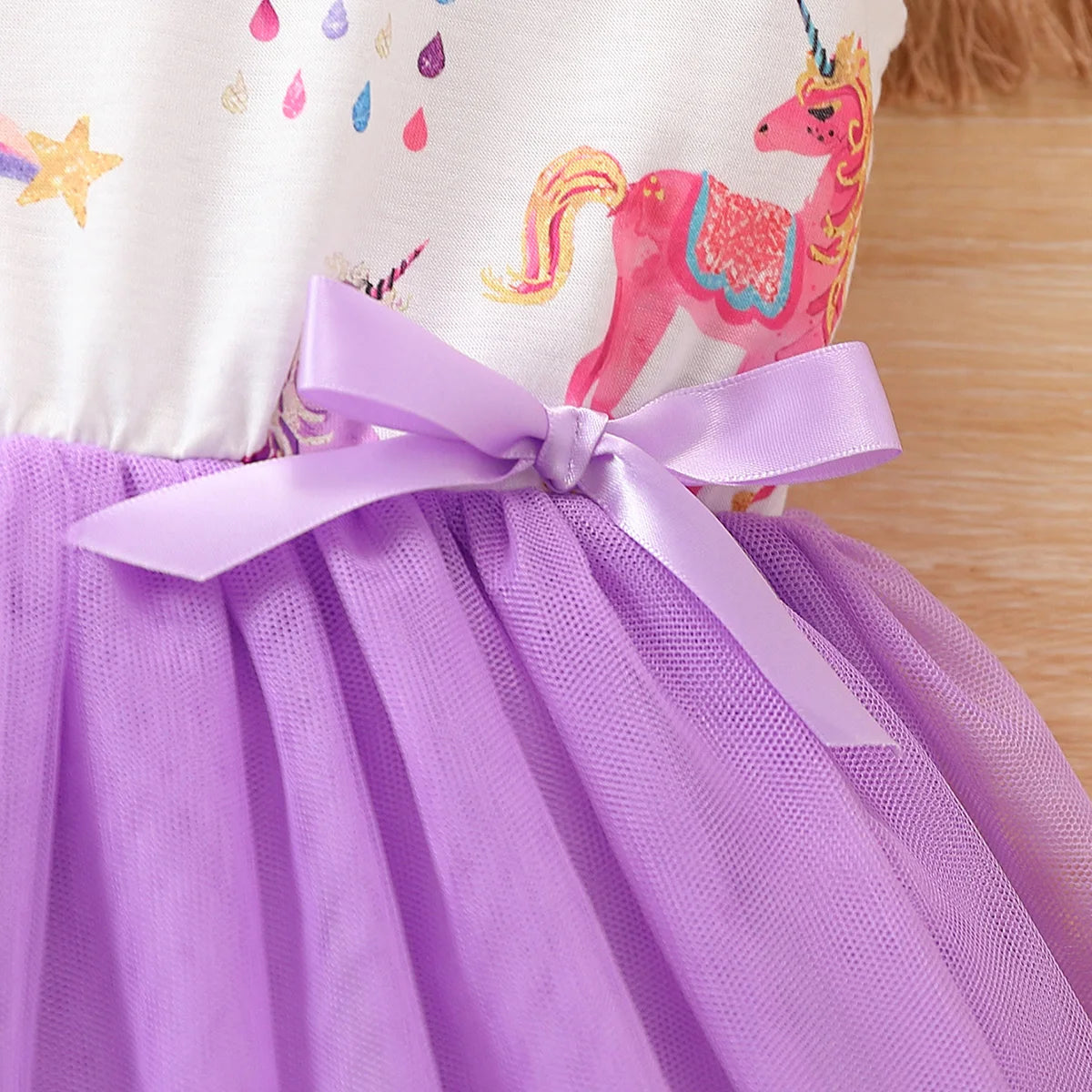 Summer Girls Dress For Kids 1-8 Years old Fashion Cute Cartoon Unicorn Ruffled Tulle Sleeve Princess Dresses For Holiday