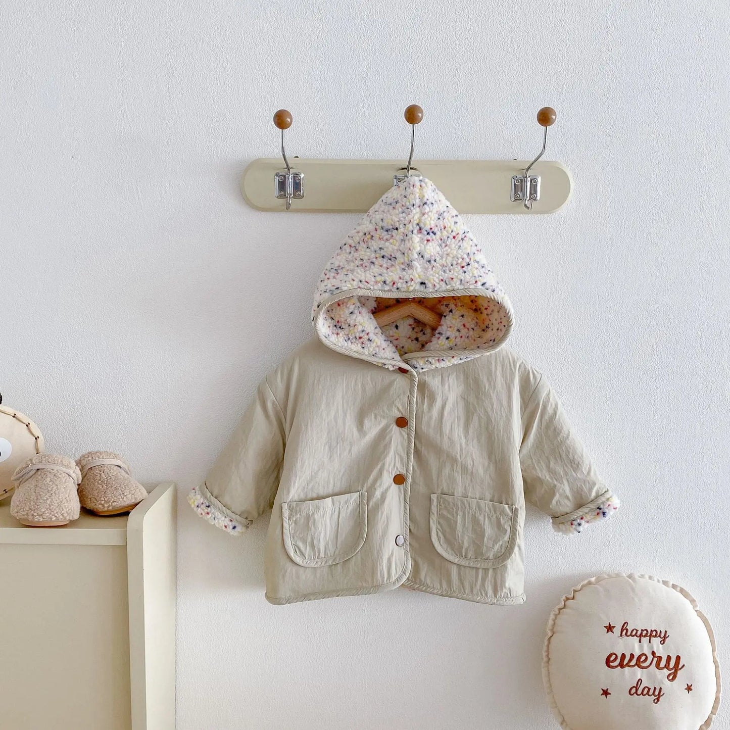 Kids Winter Jacket for Boy 1-6Y Girls Children's Coats Reversible Hooded Jacket Thickened Fleece Lined 2 Way Wear Warm Outerwear